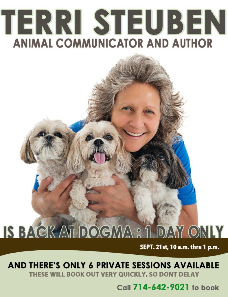 Terri Steuben, Animal communicator, is back at Dogma! - Dogma Pet